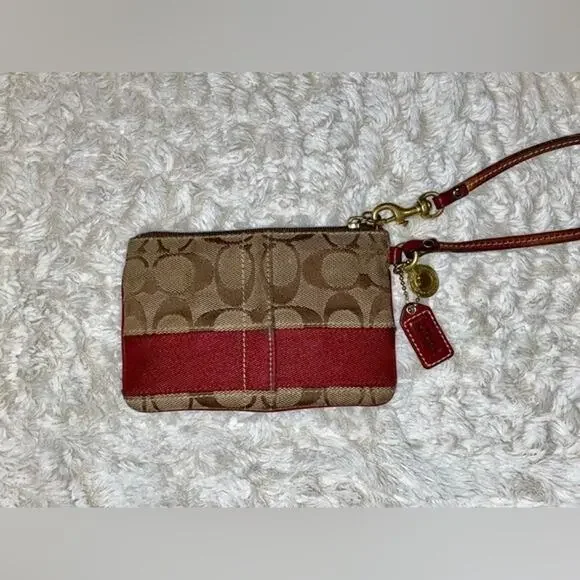 Y2K Vintage Coach Monogram Wristlet in Tan and Red